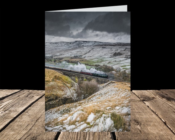 34067 Tangmere crosses Ais Gill Viaduct, Settle-Carlisle Railway - Greeting Card