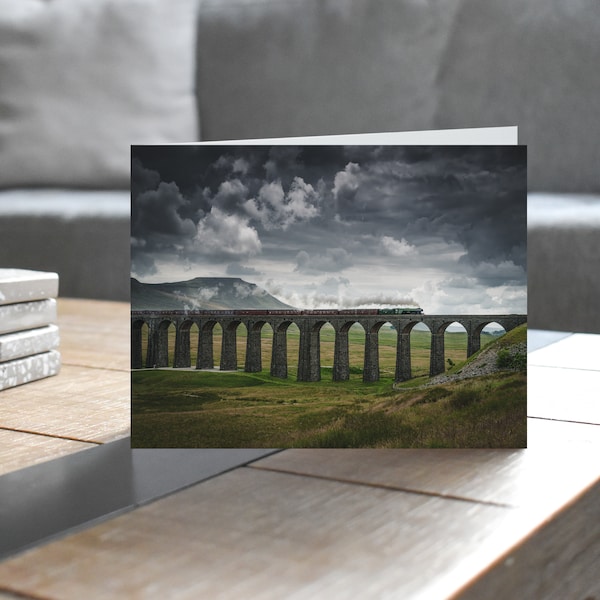 Settle & Carlisle Railway Greeting Card • Flying Scotsman powers over Ribblehead Viaduct