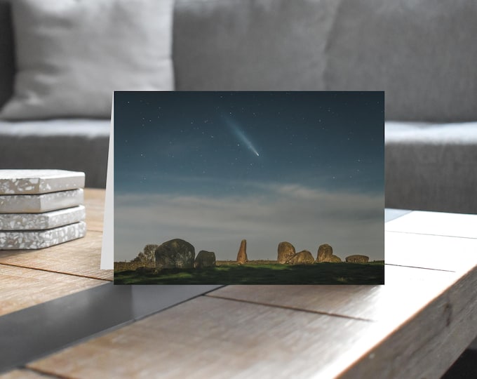 Vale of Eden Greeting Card • Comet A3 over Long Meg and Her Daughters