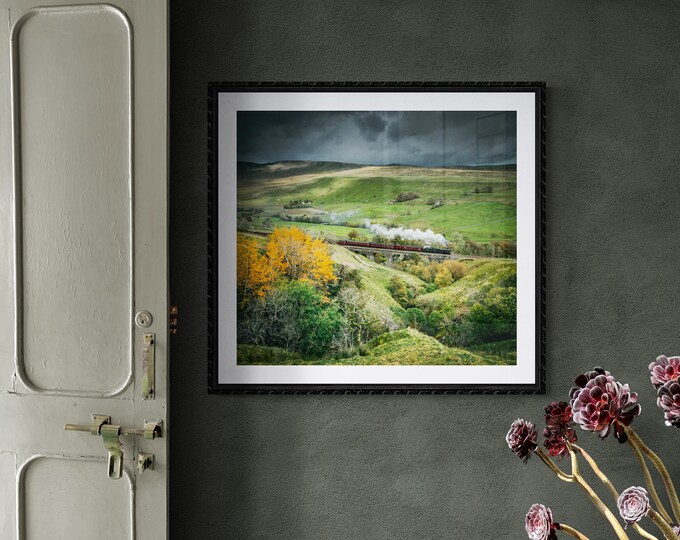 Settle & Carlisle Railway Fine Art Photograph • Alberta powers over Ais Gill Viaduct • Unframed Print