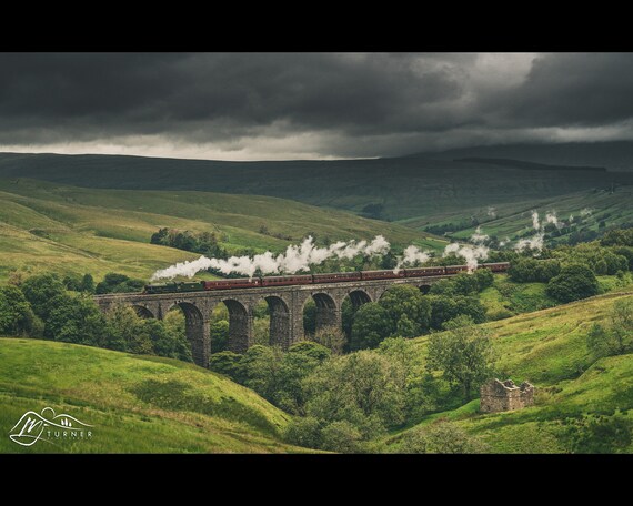 Alberta crosses Dent Head Viaduct, Settle-Carlisle Railway - Photographic Print
