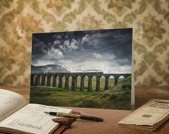 Settle & Carlisle Railway Greeting Card • Flying Scotsman powers over Ribblehead Viaduct