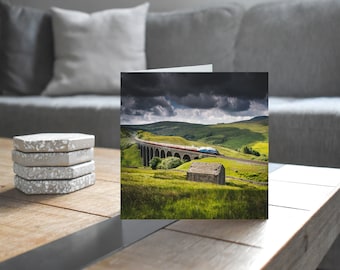 Settle & Carlisle Railway Greeting Card • Sir Nigel Gresley crosses Arten Gill Viaduct