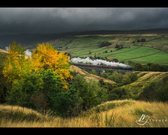 35018 British India Line crosses Ais Gill Viaduct, Settle-Carlisle Railway - Photographic Print