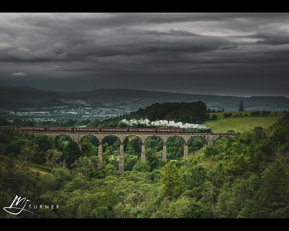 Flying Scotsman crosses Smardale Viaduct, Settle-Carlisle Railway - Photographic Print