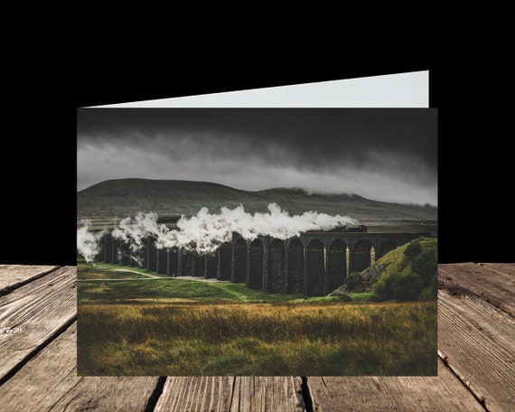 60163 Tornado powers over Ribblehead Viaduct, Settle-Carlisle Railway - Greeting Card