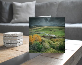 Settle & Carlisle Railway Greeting Card • Alberta powers over Ais Gill Viaduct