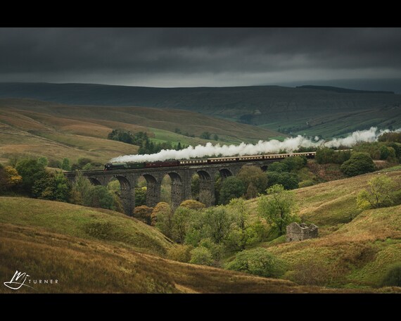60163 Tornado powers over Dent Head Viaduct, Settle-Carlisle Railway - Photographic Print
