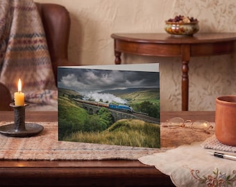 Settle & Carlisle Railway Greeting Card • Sir Nigel Gresley crosses Ais Gill Viaduct