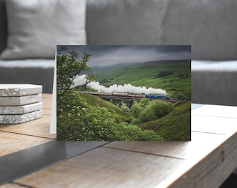 Settle & Carlisle Railway Greeting Card • Sir Nigel Gresley crosses Ais Gill Viaduct