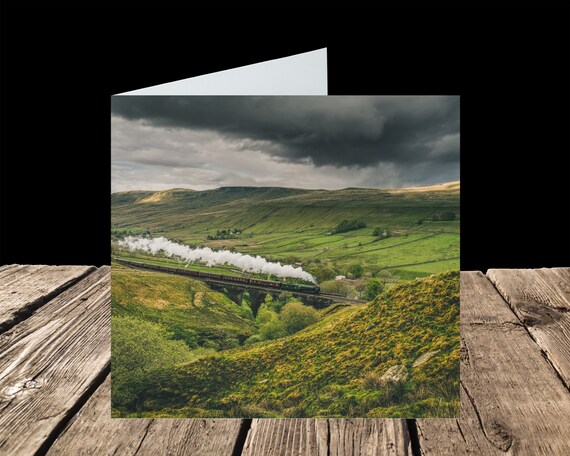 60163 Tornado crosses Ais Gill Viaduct, Settle-Carlisle Railway - Greeting Card