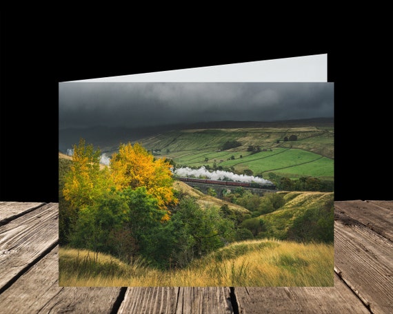 35018 British India Line crosses Ais Gill Viaduct, Settle-Carlisle Railway - Greeting Card