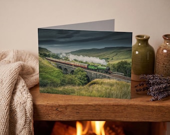 Settle & Carlisle Railway Greeting Card • Mayflower crosses Ais Gill Viaduct
