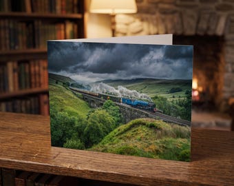 Settle & Carlisle Railway Greeting Card • Blue Peter passes Ais Gill