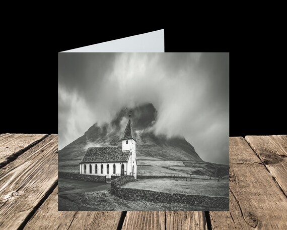 Malinsfjall from Viðareiðis Kirkja, Viðoy, Norðoyar, Faroe Islands - Greeting Card