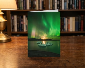Iceland Greeting Card • Aurora, Auriga and Jupiter over Jökulsárlón