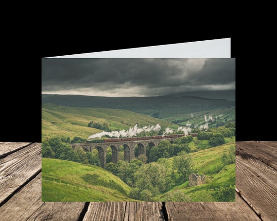 Alberta crosses Dent Head Viaduct, Settle-Carlisle Railway - Greeting Card