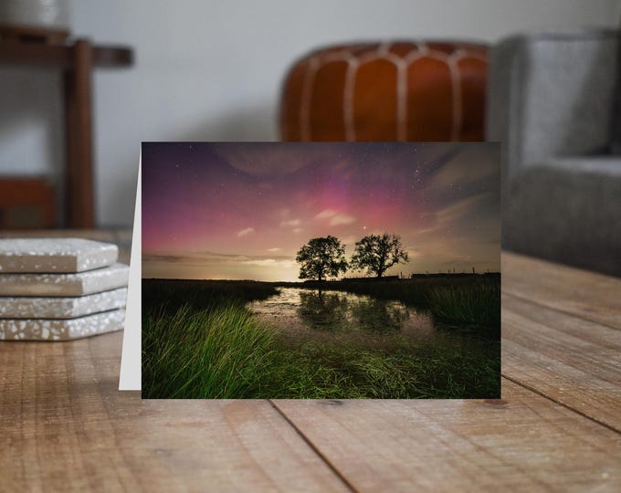 Lake District Greeting Card • Aurora and Capella over Rough Hill Tarn