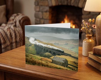 Settle & Carlisle Railway Greeting Card • Clun Castle crosses Arten Gill Viaduct