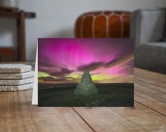 North Pennines Greeting Card • Aurora Borealis from Nine Standards Rigg