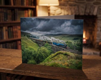 Settle & Carlisle Railway Greeting Card • Blue Peter passes Ais Gill