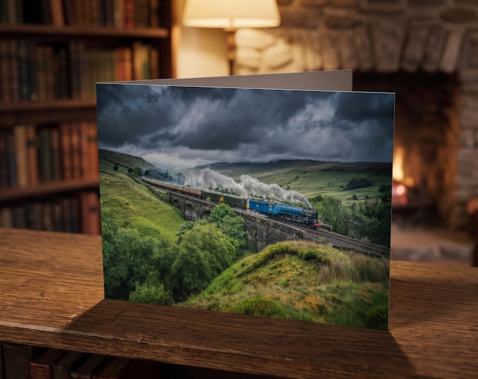 Settle & Carlisle Railway Greeting Card • Blue Peter passes Ais Gill