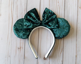 Green Plaid & Velvet Bow Mouse Ears, Disney Ears, Minnie  display picture 3