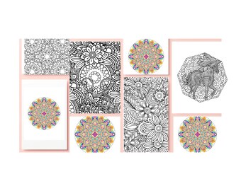Mandalas y páginas geométricas para colorear, relajación y relajación para adultos.