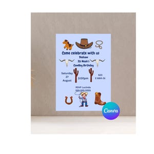 Boys Cowboy Birthday Invitation 5x7 | Digital Printable Invitation | Western Theme Birthday Party | Instant Download | Editable Template