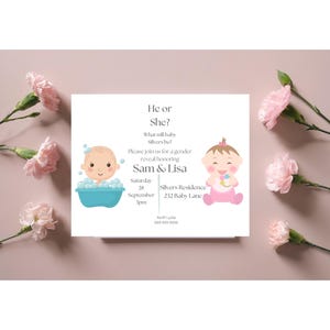 Gender Reveal Invitations,  Editable Boy or Girl Party Invite, Digital Download, Pink or Blue Baby Shower