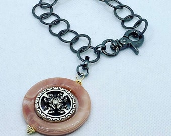 Black Chain Bracelet with Silver Charm
