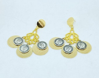 coin dangle drop earrings, women earrings, gold earrings, women accessory, women jewelry, gift for daughter, friend birthday,  niece gifts