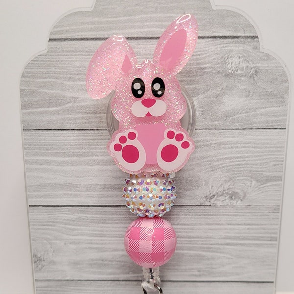 Porta credencial de conejito rosa claro, porta credencial de Pascua, conejito de Pascua, conejo, lindo porta credencial, porta credencial, enfermera, maestra, porta credencial, credencial de trabajo