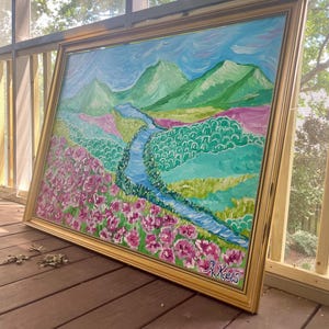 Green and Pink Landscape Painting 30”x40”
