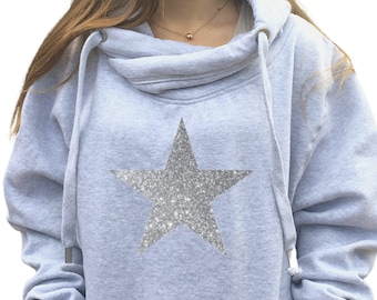 Star Cross Neck Hoodie, Unisex Cowl Neck Hoodie