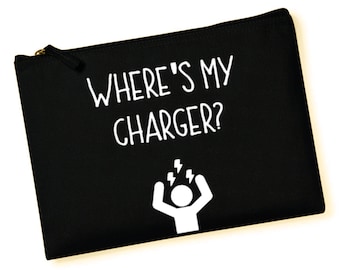 Canvas Charger Case, Black Organic Canvas Pouch