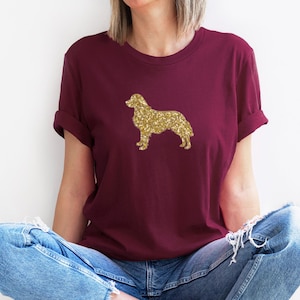 Personalised Dog Breed T-Shirt, Gold Glitter Dog Tee, Custom Dog Shirt, Organic Cotton Dog Top, Relaxed Fit Dog Lover Gift