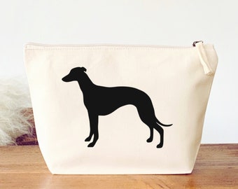 Whippet Makeup Bag, Organic Canvas Cosmetic Bag, Whippet Mom Gift, Mother's day Gift