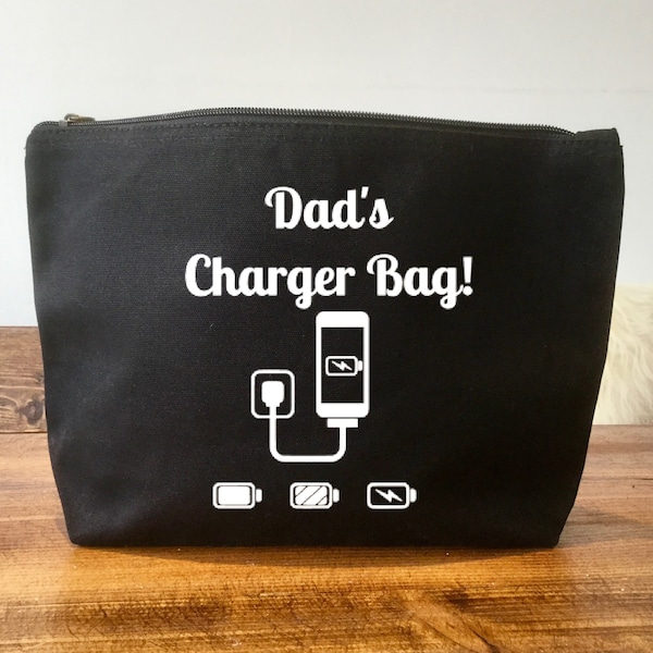 Dad's Charger Bag, Cord Organiser, Canvas Zipped Pouch