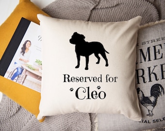 Staffordshire Bull Terrier Cushion, Personalised Pet Pillow