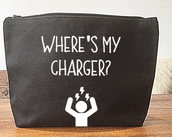 Charger Bag, Black Organic Canvas Storage Pouch