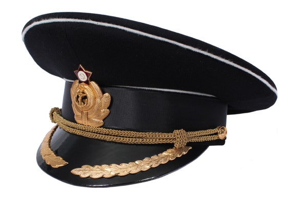 Navy Ushanka Officer VMF Military Cap Russian Army Winter Fur Naval Hat Leather