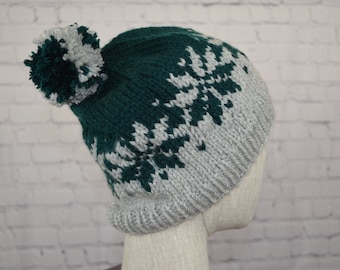 Knitted Snowflake Hat - Adult