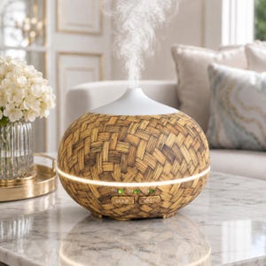 Ratan Design Ultrasonic Aroma Diffuser with Color Changing LED