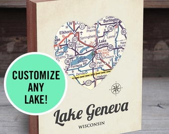 Customized Lake Maps - Lake House Wall Art - Personalized Lake - Lake Sign