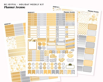 Kit hebdomadaire GOLD HOLIDAY, autocollants imprimables de planificateur de Noël, blanc et or, kit hebdomadaire d'hiver, autocollants de vacances, autocollant de décembre