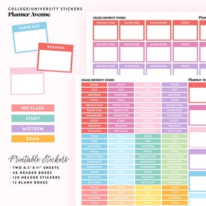 College Planner Stickers, School Planner Stickers, Student, Erin Condren Planner Stickers, Functioneel, Universiteit, Wekelijkse Sticker, Afdrukbaar