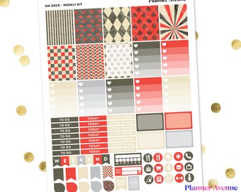 Autocollants de planificateur imprimables, Pays des merveilles, Rouge, Noir, Kit hebdomadaire, Bêche, Erin Condren, Planificateur de vie, Ombre Heart, Kit d'autocollants, Téléchargeable