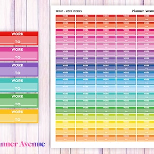 Werkstickers, afdrukbare plannerstickers, erin Condren plannerstickers, schemastickers, wekelijkse sticker, werkschema, kleurrijk, ECLP