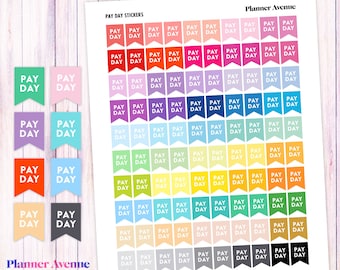 Pay Day Stickers, Printable Planner Stickers, Pay Day Flag Stickers, Bright, Colorful, Functional, Erin Condren Planner, Weekly, Monthly